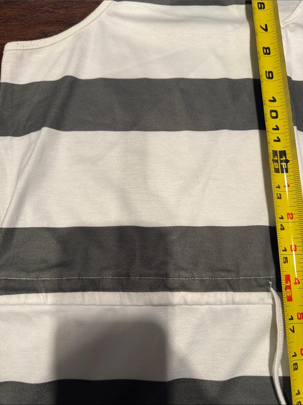 Striped Drawstring Tank Dress in White and Olive - Picture 5 of 6
